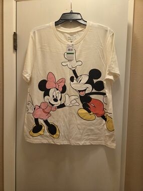 Hybrid Apparel Cream Womens Tee with Mickey & Minnie Graphic (Pink, Red, Yellow)
